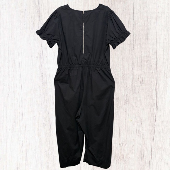 ❌SOLD❌J.CREW Ruffle Stretch Cotton Poplin Wide Leg Cropped Jumpsuit in Black - Picture 5 of 10